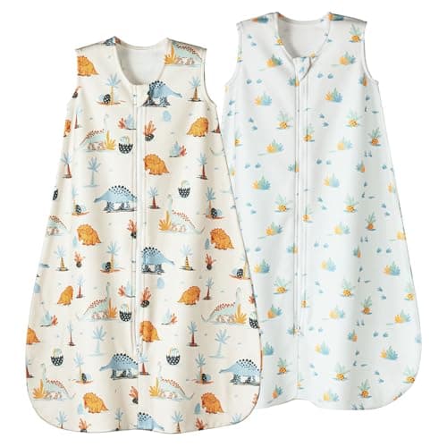 david's kids Micro Fleece Baby Sleep Sack 6-12 Months, Soft Warm Baby Wearable Blankets with 2-Way Zipper, 2 Pack Comfy Sleeping Bags for Infant Newborn Boys Girls Neutral, Medium Size, Dinosaur