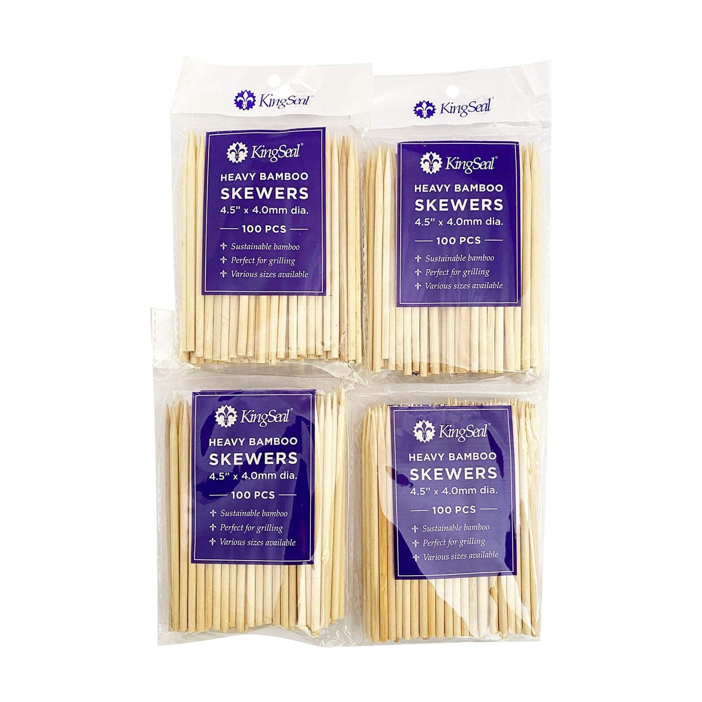 KingSeal Renewable Bamboo Heavy Duty Skewers Sticks 45 Inches x 38 mm Diameter Retail Pack 2 Bags of 100 Skewers 200 Count