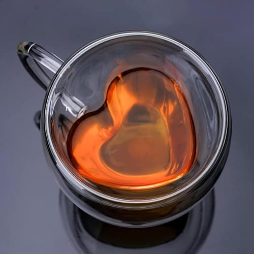EASICOZI Heart Shaped Double Walled Insulated Glass Coffee Mugs or Aesthetic Tea Cups Double Wall Glass 8 oz Clear