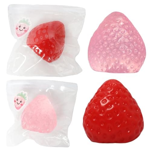 2pcs Squishy StrawberryCute Squeeze ToysKawaii Squishies PVC ToysStress Relieving Fur Ball OPP Packaging Gifts Fidget Toys for AnxietyRelaxation for Kids Adults 2pcs