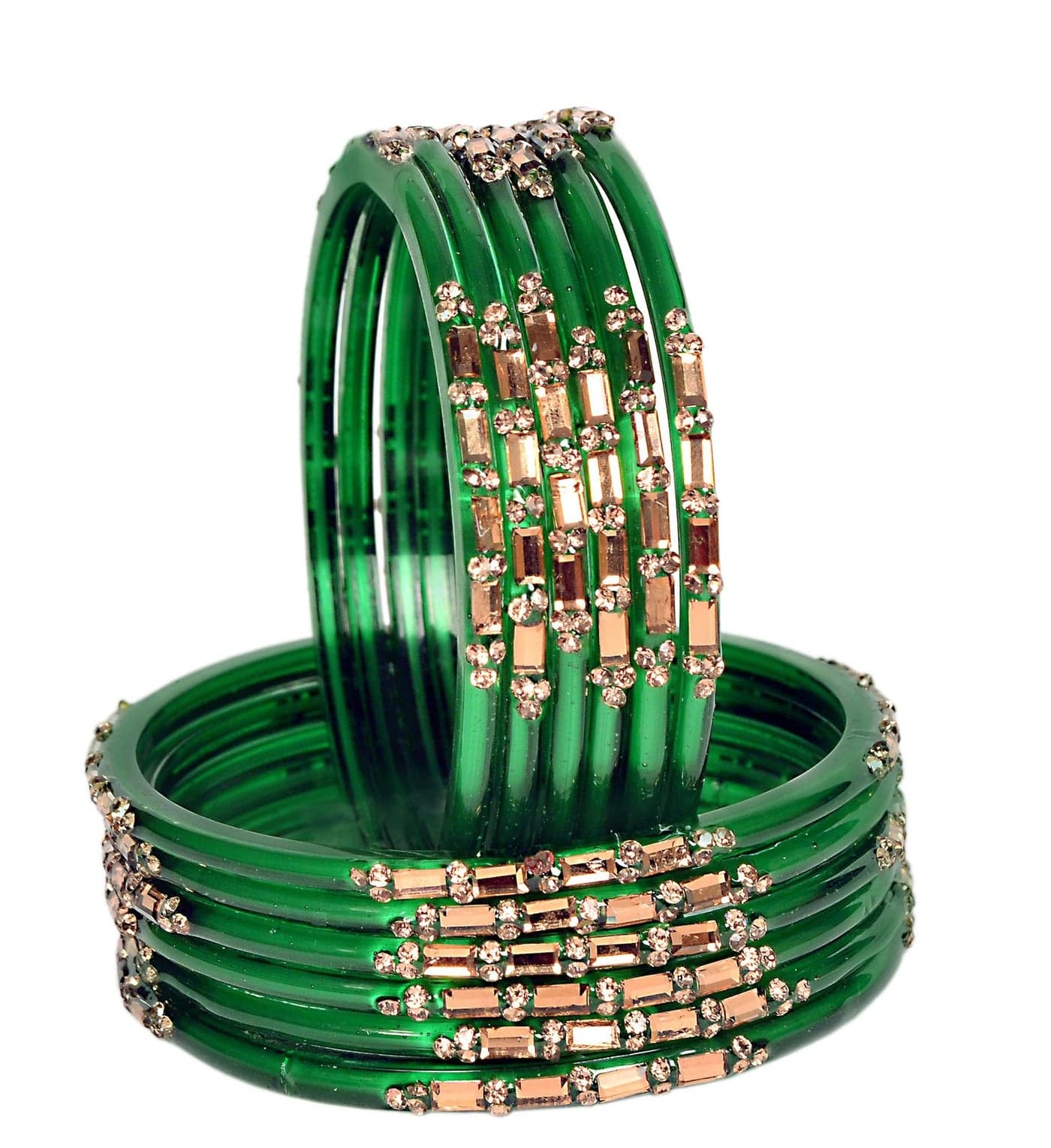 Swara Creations Shiny & Smooth Glass Bangles 2.4 Size for Women/Green Color (Set of 12)(B9N3)
