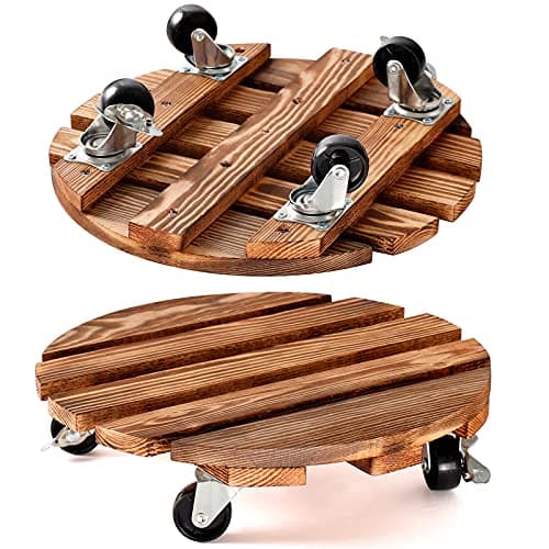 HOHY 2-Pack 12" Plant Caddy Plant Stand with Wheels Heavy Duty Wood Rolling Plant Stand with 2 360° Lockable Wheels,Indoor Outdoor Plant Roller for Large Planters, Flower Pot, Patio