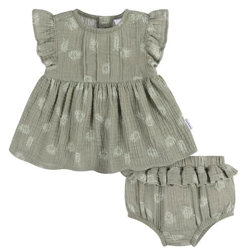 Gerber Baby Girls 2 Piece Dress and Diaper Cover Set, Palms, 24 Months
