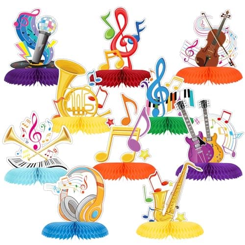 Weekgrat 10 Pcs Music Notes Honeycomb Table Centerpiece Music Themed Party Decorations Musical Notes Decor Sing Birthday Party Decorations for Baby Shower Wedding Karaoke Supplies
