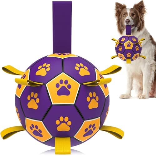 QDAN Dog Ropes Toys Soccer Ball with Straps Interactive Dog Toys for Tug of War Dog Water Toy Durable Balls for Medium Large Dogs8 Inch