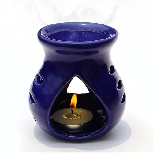 Pure Source India Royal Blue Ceramic Aroma Oil Burner – Handcrafted Tea Light Essential Oil Diffuser for Home Fragrance, Spa, Meditation & Gifting (Glossy Finish)