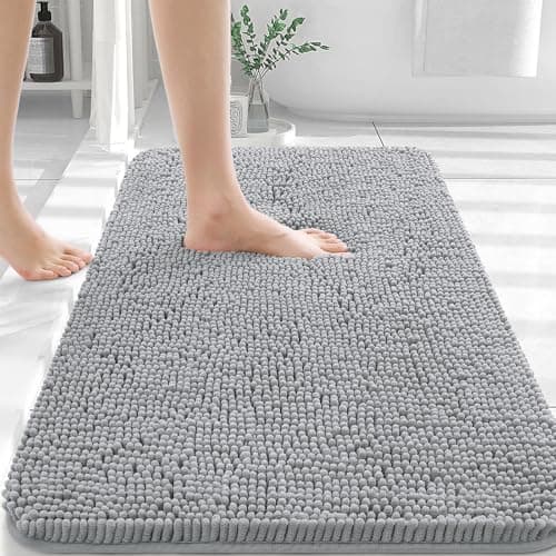 OLANLY Bathroom Rugs 30x20, Extra Soft Absorbent Chenille Bath Rugs, Rubber Backing Quick Dry, Machine Washable Bath Mats for Bathroom Floor, Tub and Shower, Home Decor Accessories, Light Grey