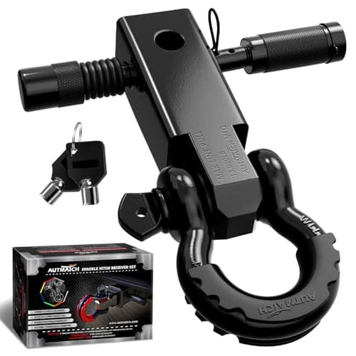 AUTMATCH Shackle Hitch Receiver 2 Inch - 3/4" D Ring Shackle and 5/8" Trailer Hitch Lock Pin, 45,000 Lbs Break Strength Heavy Duty Receiver Towing Kit for Off-Road Vehicle Recovery, Black