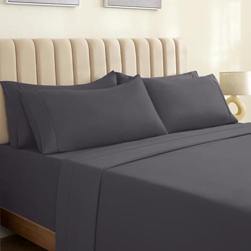 LuxClub 6 PC Full Size Sheet Set Sheets Deep Pockets 18" Eco Friendly Wrinkle Free Cooling Sheets Machine Washable Hotel Bedding Silky Soft - Dark Grey Full