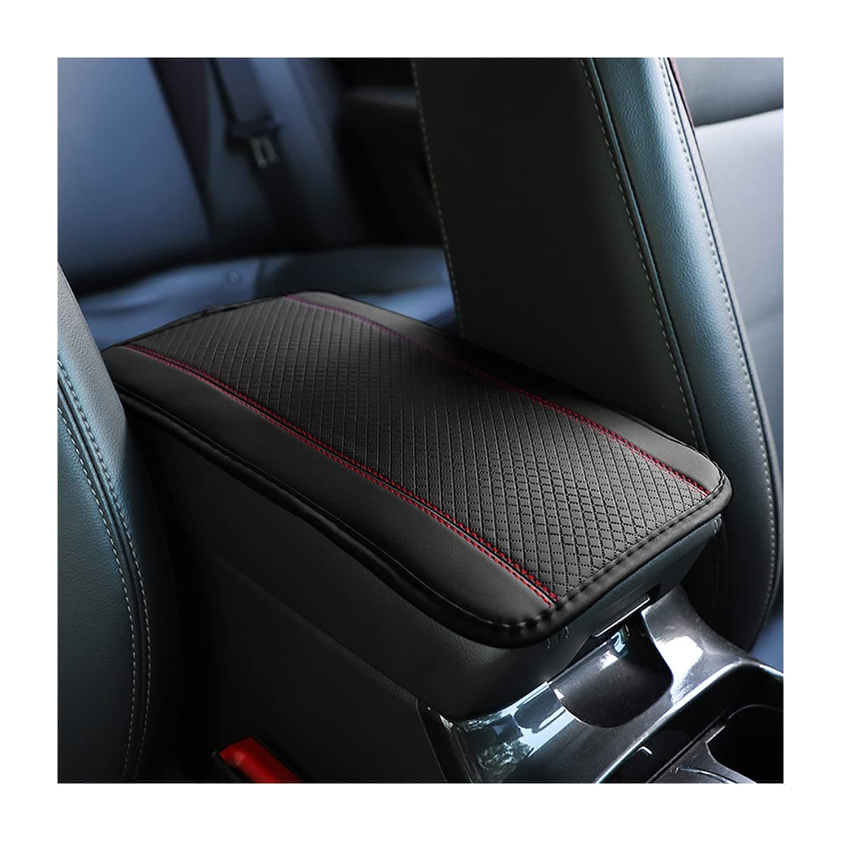 8sanlione Car Armrest Storage Box Mat Fiber Leather Car Center Console Cover Car Armrest Seat Box Cover Accessories Interior Protection for Most Vehicle SUV Truck Car BlackRed