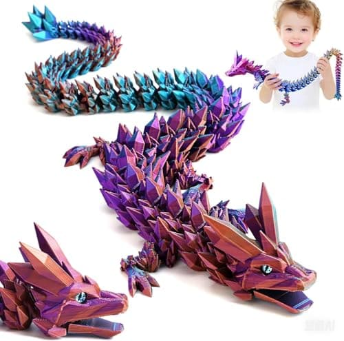 SHUWND Large 3D Printed Dragon 24 inch Articulated Crystal Dragon Toys with Wings Big 3D Printed Animals ADHD Fidget Toy Gifts for Desk Decor Perfect Desk Pet for Animal Collectors