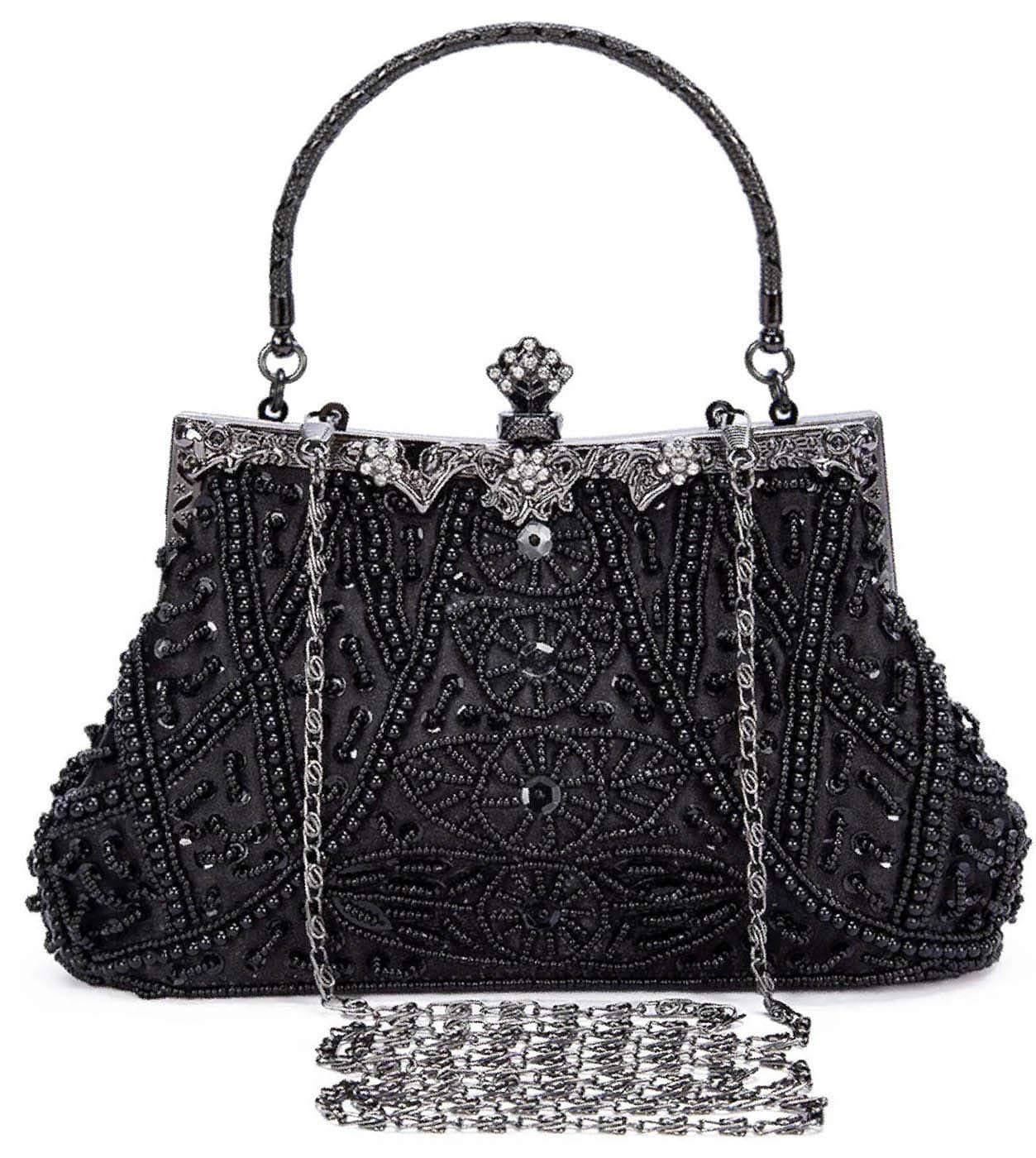 Selighting 1920s Vintage Beaded Clutch Evening Bags for Women Formal Bridal Wedding Clutch Purse Prom Cocktail Party Handbags Black Handbags