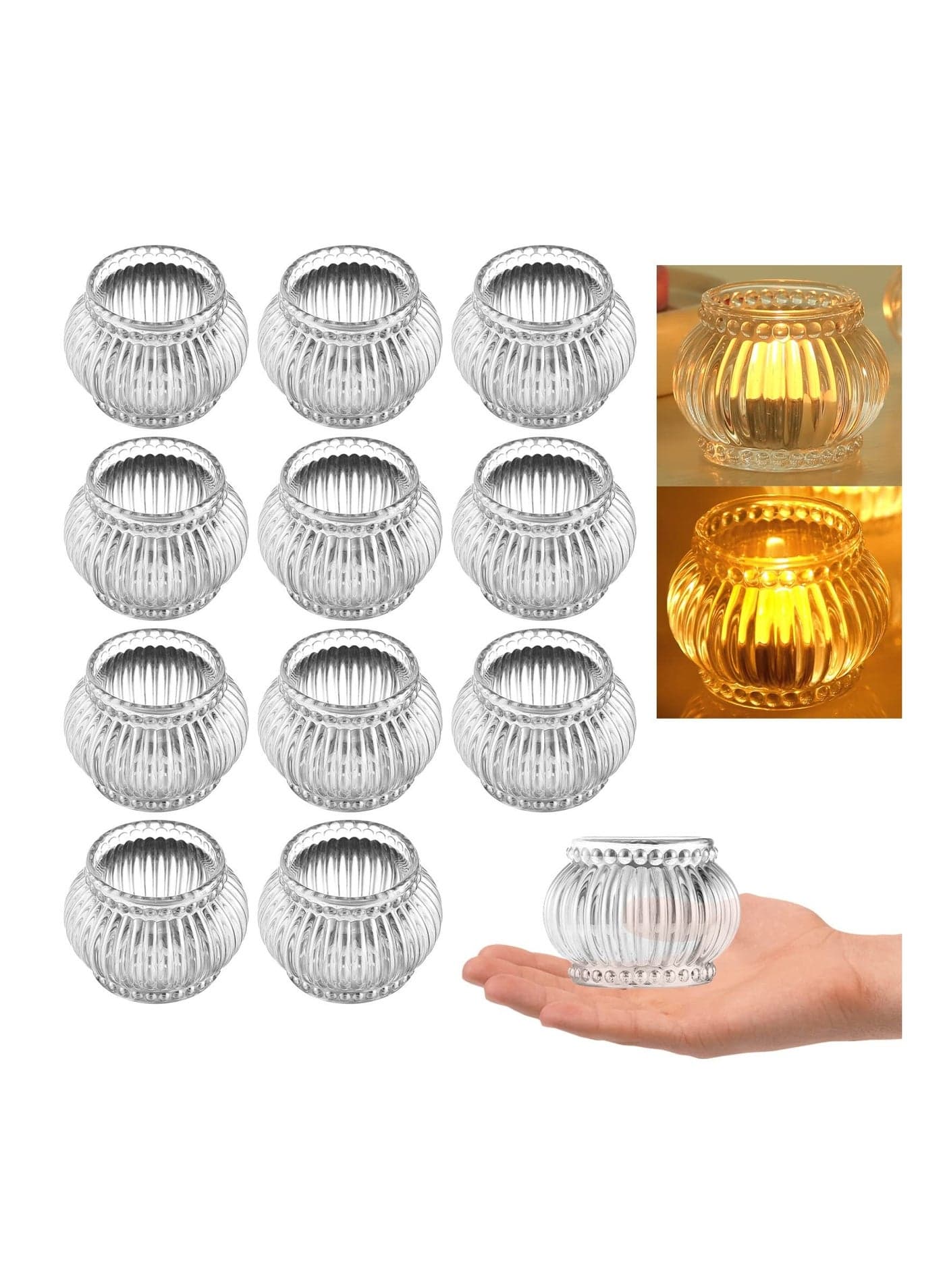 Clear Tealight Candle Holder Set of 12, Glass Holders for Wedding Party, Tea Light Candles Bulk Centerpiece Party (2.65 X1.95, Lantern)
