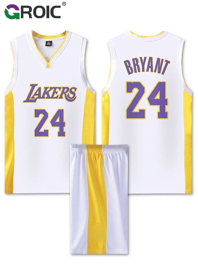 Basketball Jersey, Jersey 24# Basketball T Shirt and Shorts, Basketball Jersey Shirt for Adults, Basketball Suits, Basketball Jersey Set, Suitable for 175-180CM