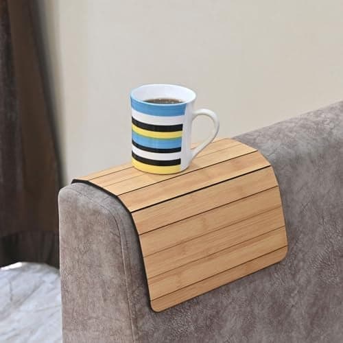 GKD Foldable Sofa Arm Tray Table, Premium MDF Wood Couch Armrest Organizer for Dining, Snacks, Coffee, Laptop & Remote Holder, Flexible Roll Up Recliner Side Table for Living Room | 22.5x15.5 Inch