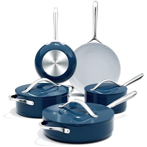 Ceramic Cookware Set Nonstick Pots and Pans Set with Lid PFAS-Free Non Toxic Cookware Set with Advanced G7 Ceramic Coating, Oven Safe Up To 500°F, Quick & Even Heat Distribution, Navy Blue