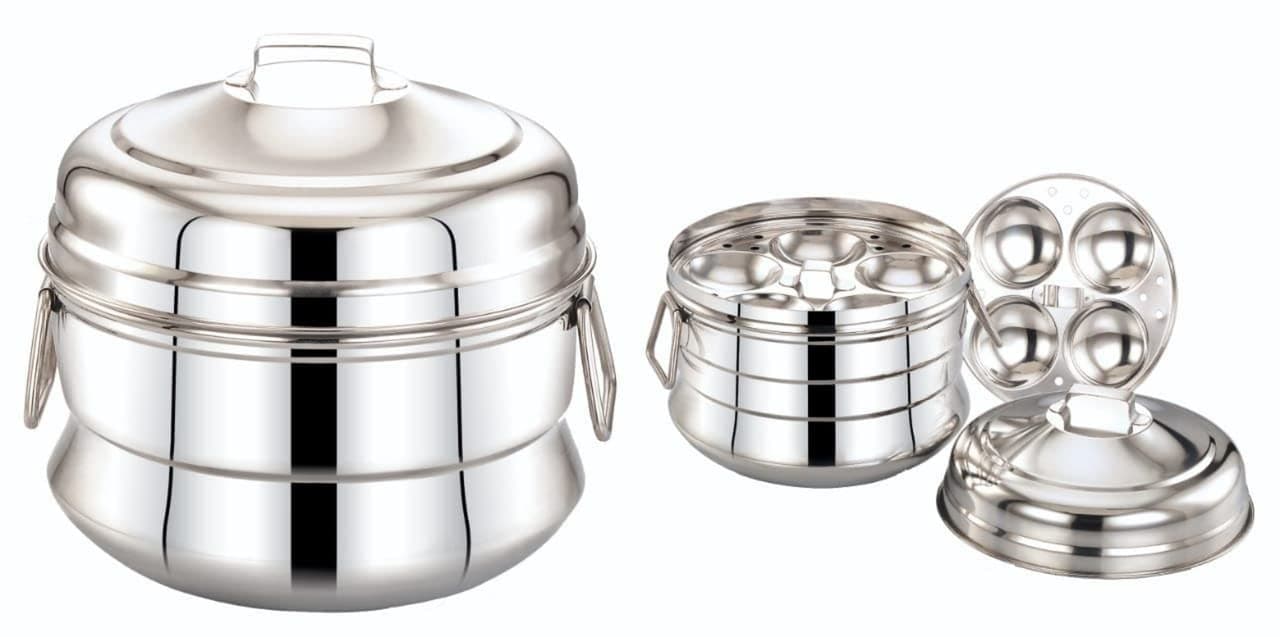 Diamond Stainless Steel Idli Pannai with 2 Idli Plates for Making 9 Idlies