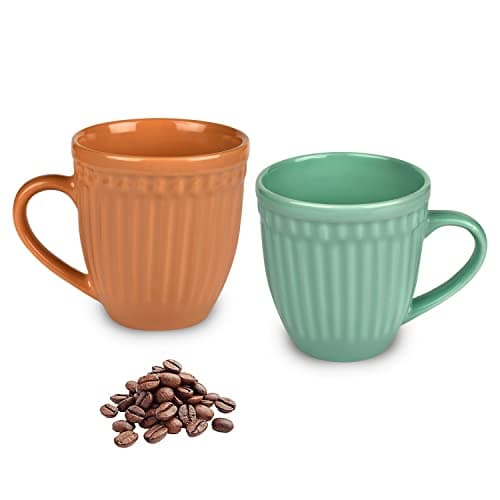 URBAN CHEF Cup Set of 2, Cup, Tea Cup, Tea Cup Set, Ceramic Cup, Microwave Safe Tea Milk with Handle, Gift for girls, Birthday Gift for girls, Handcrafted Shine MUSTARD&SEA Green (Set of 2, 350 ML Each)