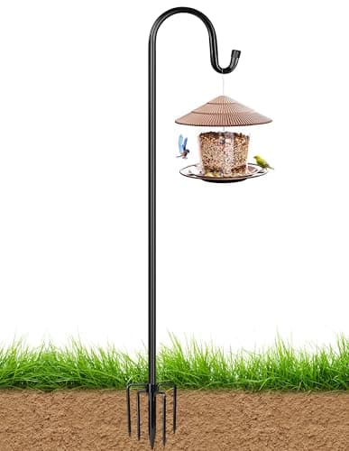 XDWGIFTS Bird Feeder Pole for Outdoor 60 Inch Shepherds Hooks Heavy Duty Garden Pole for Hanging Plant Basket Solar Light Lanterns Garden Plant Hanger Stands with 5 Base Prongs