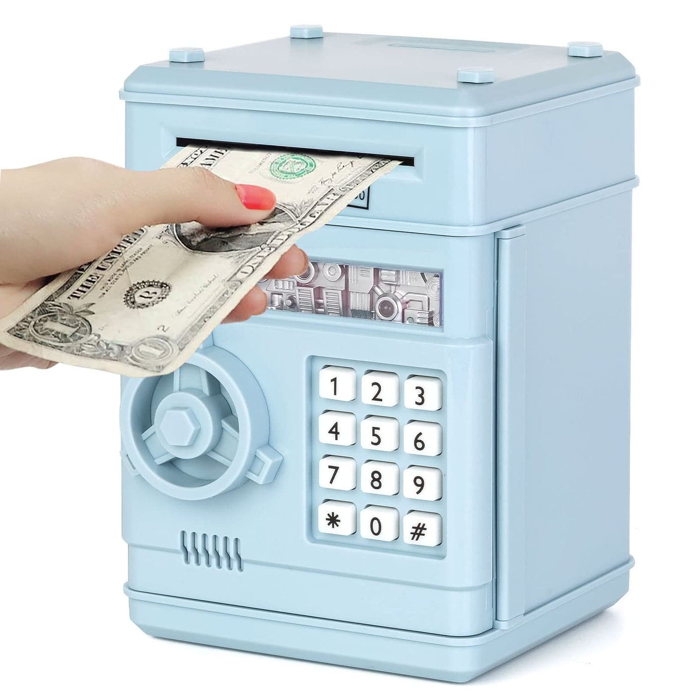 Highttoy Piggy Bank for Boys Age 312 ATM Password Money Box for Kids Safe Electronic Cash Coin Saving Bank Birthday Party Favors for Boys Light Blue