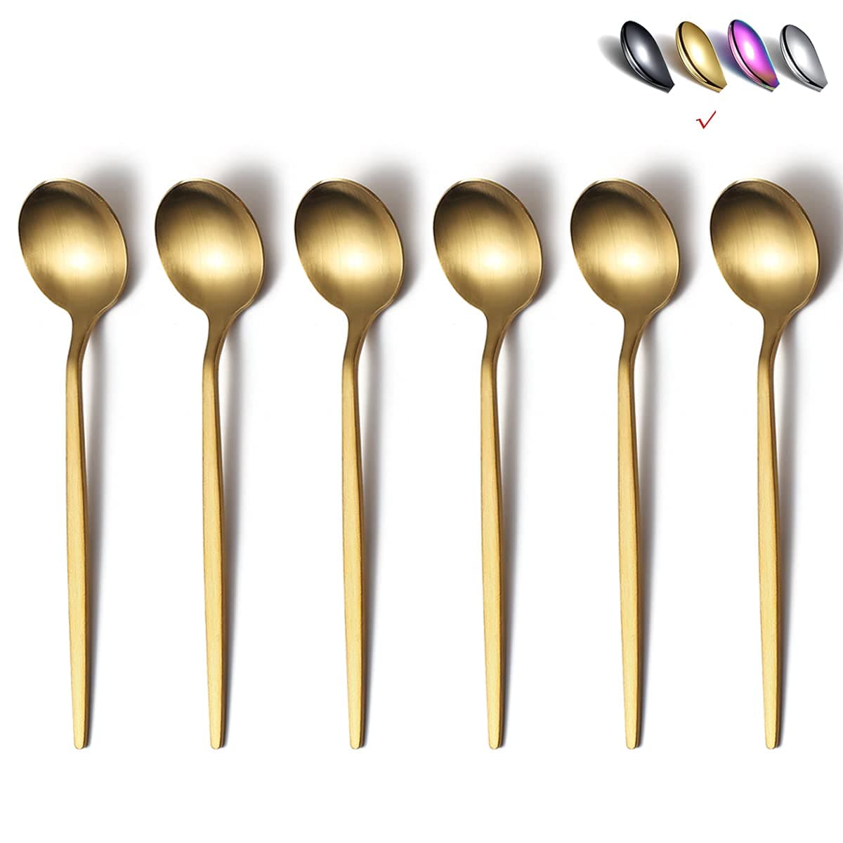 Matt Gold 6 Piece Teaspoons 66 Silverware Stainless Steel Tea Spoons for Home or Restaurant Dishwasher Safe
