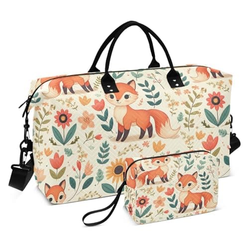 Fox Travel Gym BagFox Floral Elements Weekender Overnight Duffle for Women with Toiletry Bag Travel Swim