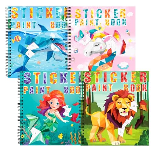 homicozy 4PCS Sticker Paint Books for Kids Ages 410Unicorn Mermaid Animals Designs Paint by StickersSticker by NumbersParty Birthday Gifts for Girls 410Create 40 Pictures One Stickers at A Time