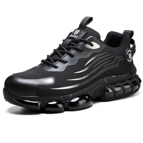 Hogent Steel Toe Shoes for Men Women Comfortable Lightweight Work Shoes Men Puncture Proof Air Cushioned Composite Toe Sneakers for Industrial Construction Carbon Black