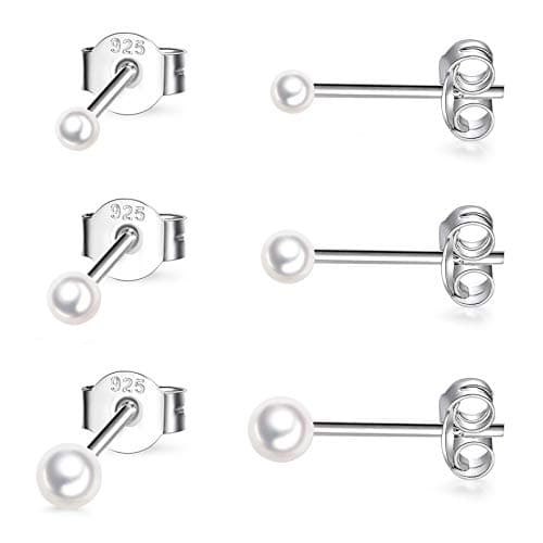 EPIRORA Sterling Silver Stud Earrings for Women- 3 Pairs Tiny Ball Stud Earrings Round CZ Cubic Zirconia Earrings Pearl Earrings Set Cartilage Small Tragus Earrings(2mm,3mm,4mm)
