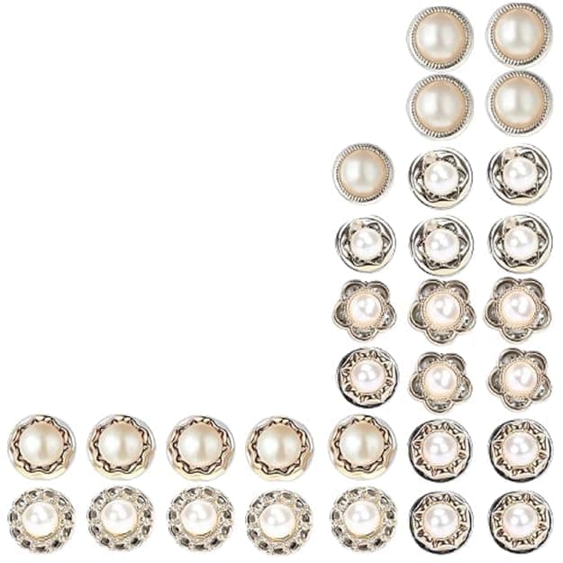 ARLICORPING 30pcs Pearl Brooch Buttons Cover Up Brooch Pins Mini Safety Shirt Buttons for Cardigan Saree Dress Hats, No Sew & Removable