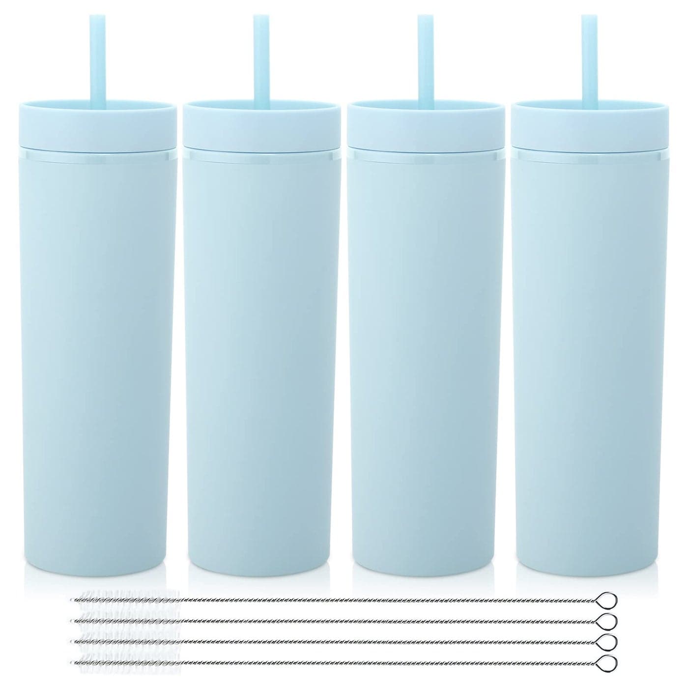 Volhoply 20oz Plastic Skinny Tumblers Bulk 4 Pack Tumbler with Lid and StrawReusable Travel Iced Coffee MugBPA Free Acrylic Water Cups With Straw for PartyDIY GiftsBlue 4 Set