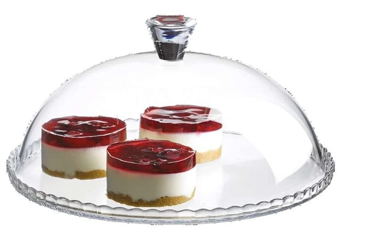 Biandeco Cake Plate with Dome Lid, Glass Desert Serving Tray and Cover, Pastry Display Server, 12.60 inch Wide Glass Decorative Kitchen Platter for Cupcake Cookies Cheesecake Donut