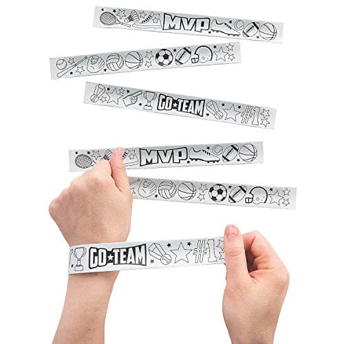 Fun Express Color Your Own Sports Slap Bracelets 48 Pack Kids Party Favors Bulk for Birthday Goodie Bag Stuffers Classroom Prizes for Treasure Box Toys Football Crafts for Boys Girls Ages 412