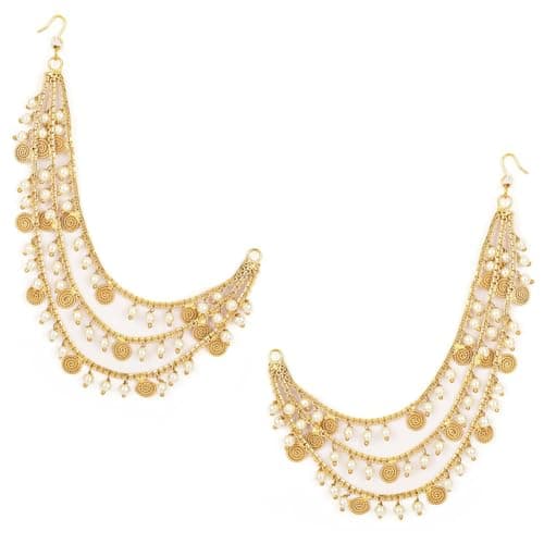 Shining Diva Fashion Bahubali Pearl Ear Chain Hair Accessories Traditional Latest Stylish Fancy Earrings For Women & Girls (rrsd16085er)