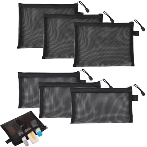 Zipper Pouch, Black Mesh Pouch with Zipper, 6PCS Set (A5 x 3 + A6 x 3), Small Makeup Pouch for Travel, Cosmetic Organizer Bag, Medicine Pouch, Washbag Pouch for Women