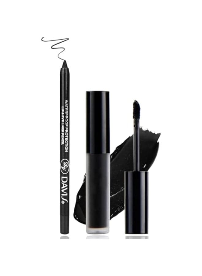 IONSGAKO Black Matte Lipstick and Lip Liner Set Liquid Matte Black Lip Gloss NonStick Cup Waterproof Long Lasting SmudgeProof for Halloween Goth Cosplay Makeup