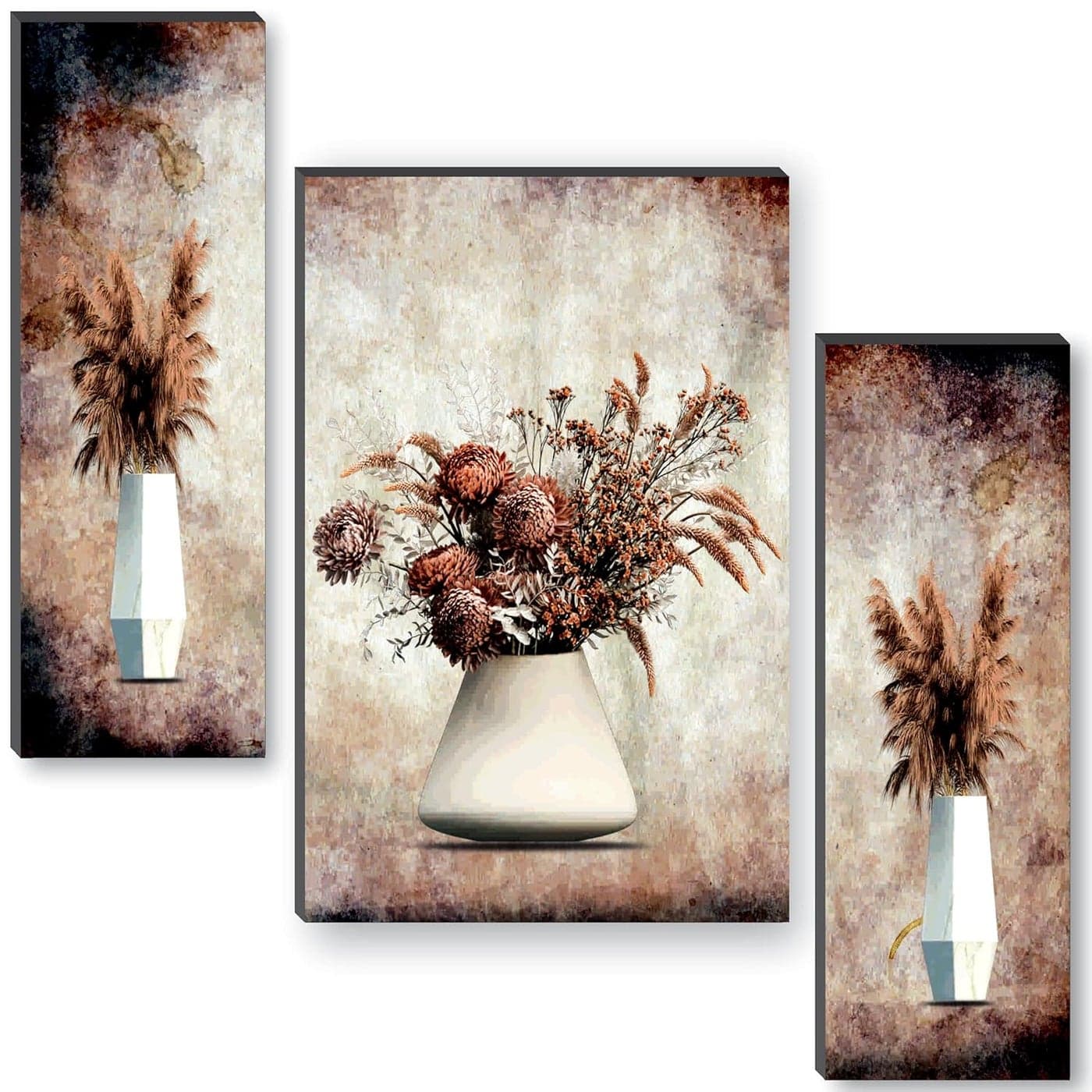 SAF paintings set of 3 flower pot UV textured self adeshive wall painting for home decoration 12 inch x 18 inch SAFJM35042