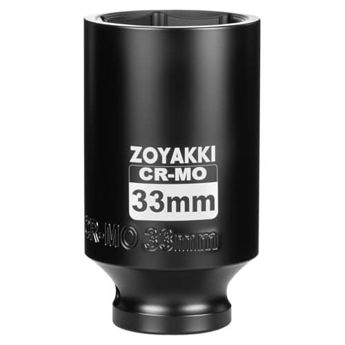 ZOYAKKI 12 Drive x 33 mm Deep 6 PT Impact Socket CRMO12inch Drive 6 Point Axle Nut Socket for Easy Removal of Axle Shaft Nuts Metric 33MM