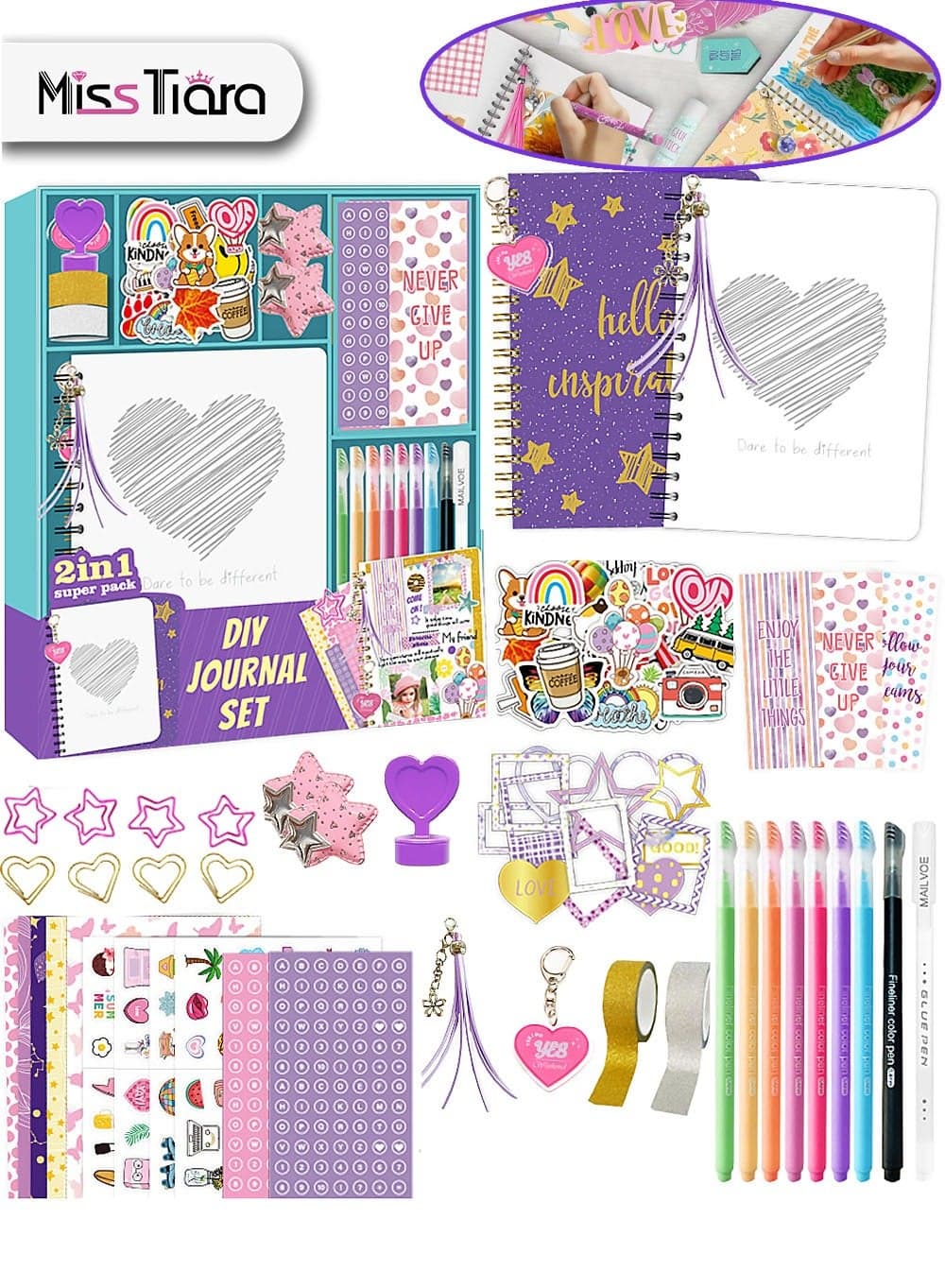 2-Pack DIY Journal Kit - Gifts for Girls Ages 8 9 10 11 12 13 14 Year Old - Toys for Girls - Birthday Gifts for Girl - Art & Crafts Toys for Kids - Scrapbook & Diary Supplies Set