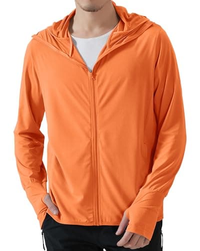 Locachy Mens UPF 50 Sun Protection Outdoor Lightweight Full Zip Hoodie Jacket Long Sleeve Fishing Hiking Performance Shirt Orange L