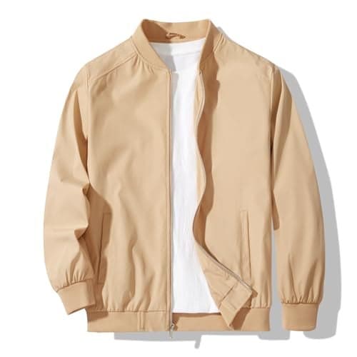 XiaoYouYu Men's Bomber Jacket Fashion Stylish Lightweight Windbreaker Spring Fall Casual Jackets for Men Apricot Small