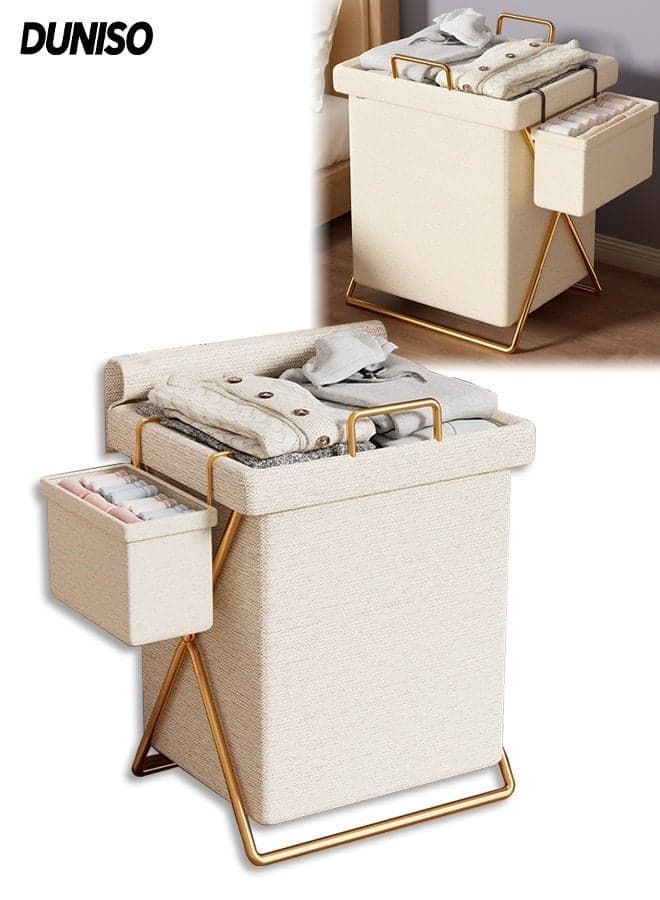 Foldable Waterproof Laundry Basket with Stainless Steel Frame,Washing Clothes Bin with Lid and Handle,Dirty Clothes Basket for Bathroom Washroom Bedroom (35*25*65cm)