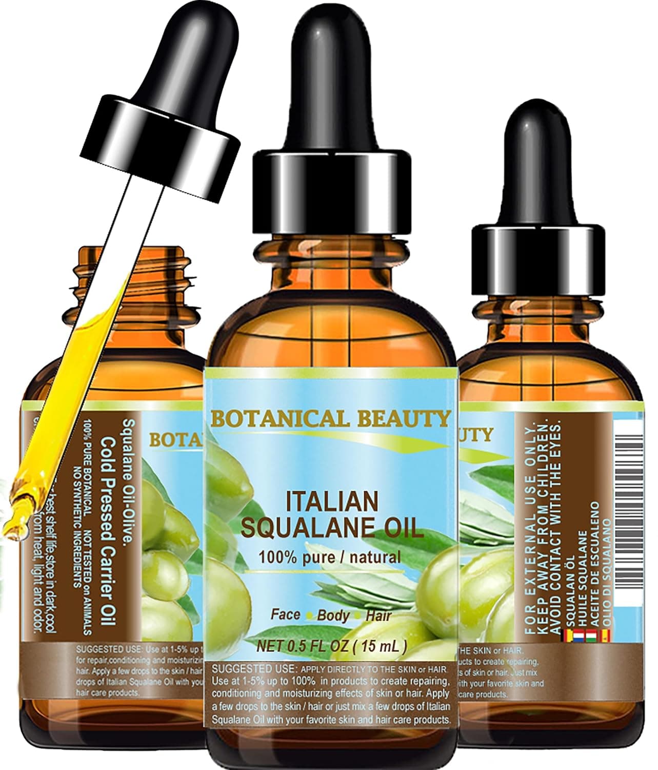 Botanical Beauty SQUALANE Italian Olive 100 Pure Natural Undiluted Oil 05 floz 15 ml 100 UltraPure Moisturizer for Face Skin Body Hair Reliable 247 Skincare Protection