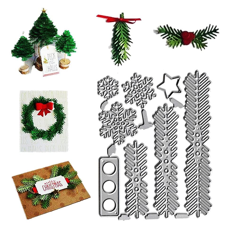 AHTOLS Christmas Tree Wreath Pine Leaf Leaves Cutting Dies Snowflake Star Die Cuts Metal Embossing Stencils Template Mould for Card Scrapbooking and DIY Craft Album Paper Card Decor
