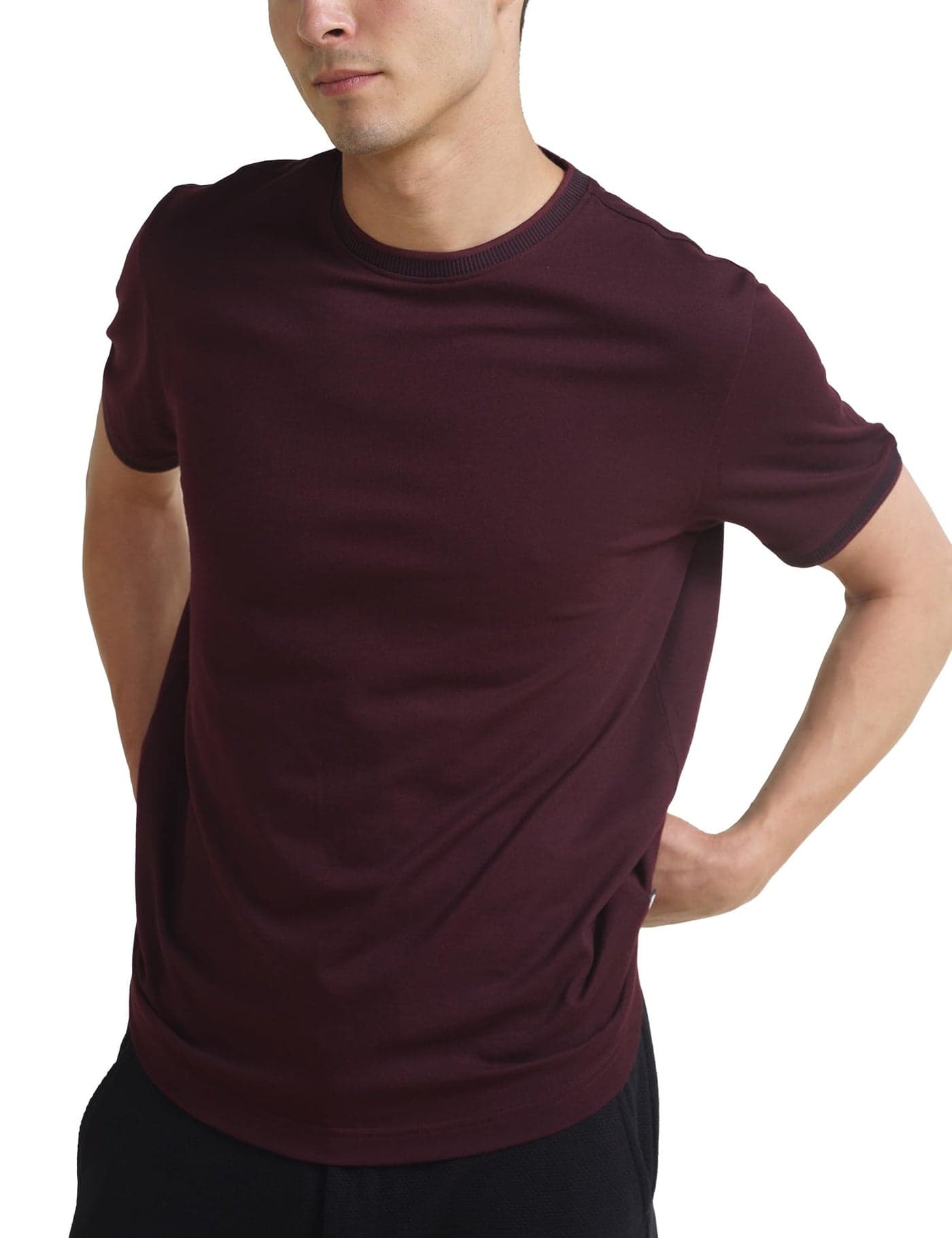 DAMENSCH Statement Pique Textured Tshirt for Man, Thermoregulating, Tonal Rib T Shirt for Men Stylish, Sustainable Recycled Fabric Men T-Shirts-Loyal Maroon II-L