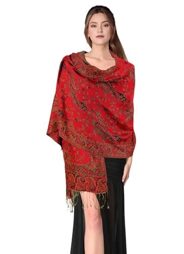 PASKMLNA Reversible Paisley Pashmina Shawl Wrap Elegant Colors (023-01Red)