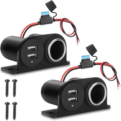 1PCS Dual USB Outlet Cigarette Lighter Socket Splitter with Blade Fuse 12V 42A Car Charger Power Adapter Replacement Waterproof Plug Female 21W for RV Marine Boat Motorcycle Truck ATV UTV Van etc