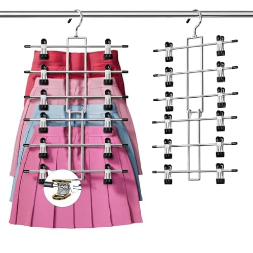 DAMITA Skirt Pants Hangers with Clips Space Saving Hanging Closet Organizer 6 Tiers Hanger with 360 Swivel Hook FingerSafe Design College Dorm Room Apartment Essentials 1Pack