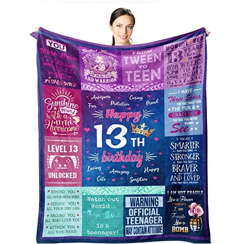 Wisegem 13th Birthday Gifts for Girls - 13 Year Old Girls Gifts 60"x50" Blanket - Best Presents for 13 Year Old Girl - Happy 13th Birthday Teen Girl - Official Teenage 13 Gift Ideas Bday Decor for Her