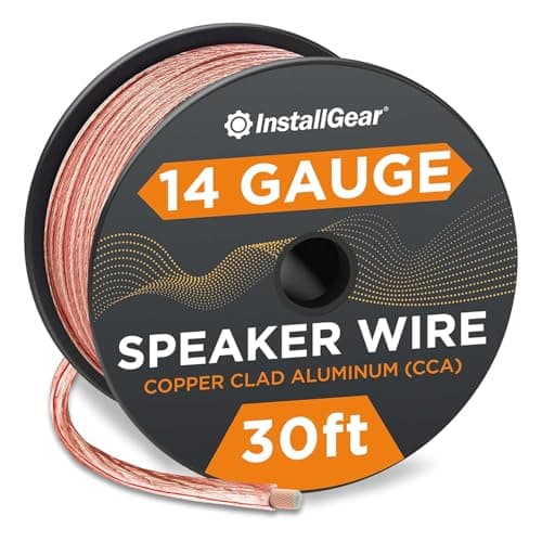 InstallGear 30ft 14 Gauge Speaker Wire - Clear Copper Wire for Car Audio, Home Theater, Surround Sound - Durable PVC Jacket - Easy Polarity ID - Flexible Speaker Cable